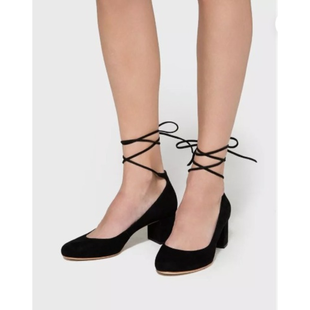 Loeffler Randall Suede Lace Up Pumps Heels Womens 8.5 Black Block Heel Classic